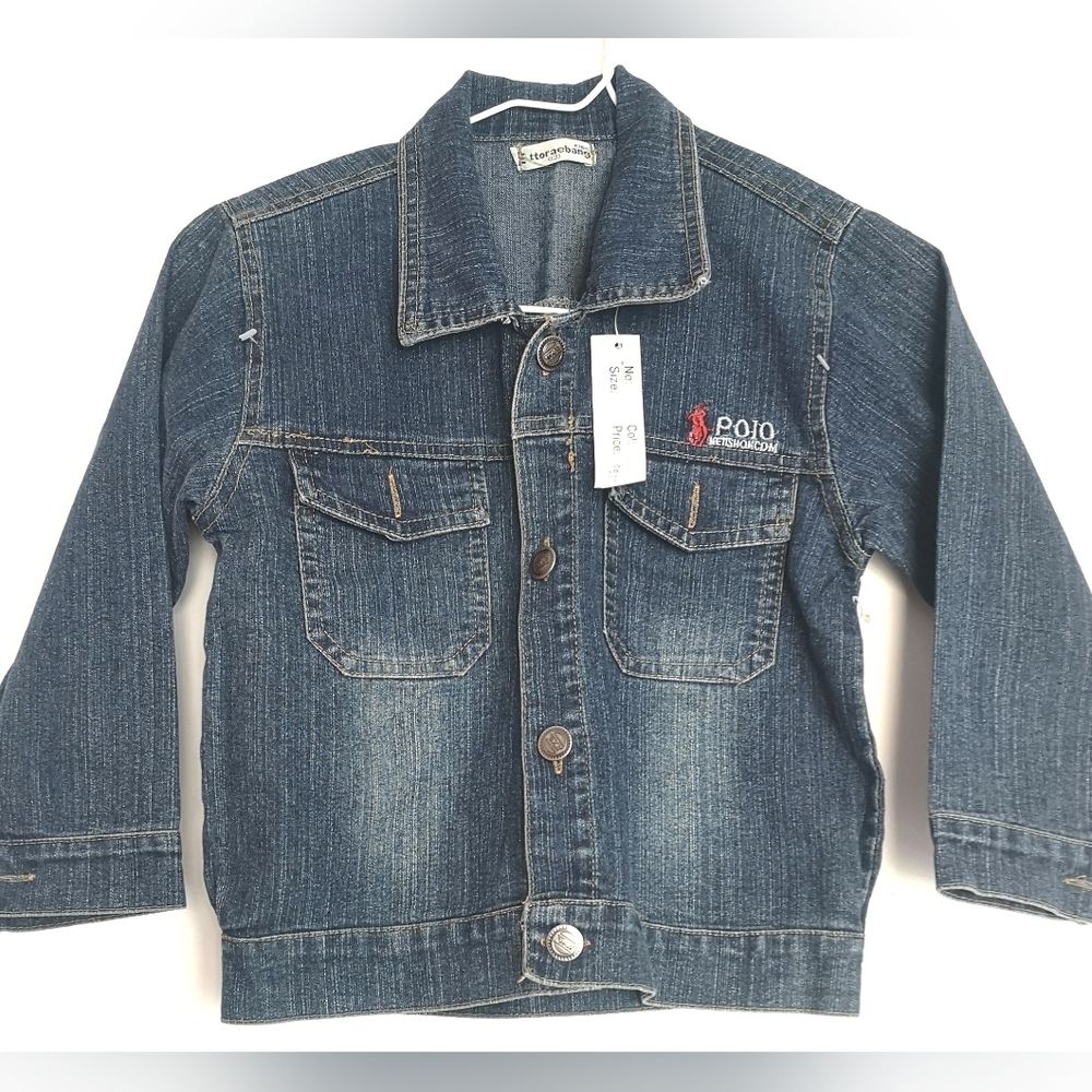 Kids Blue Jean Jacket with Classic Design and Contrast Stitching